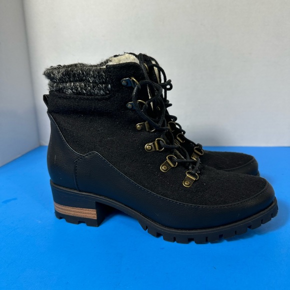 justfab Shoes - JustFab Black Lace-Up Boots with Knit Detail